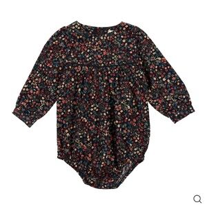 NWT Analogie by Lil Legs Luxe Navy Floral Corduroy Romper Sz 2-3 Holiday Outfit